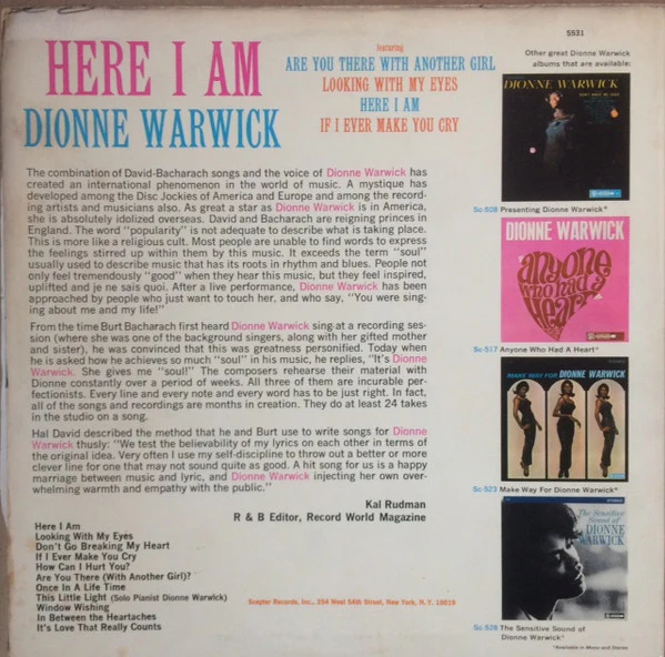 Dionne Warwick - Here I Am (LP, Album) (Very Good Plus (VG+)) - Image 2