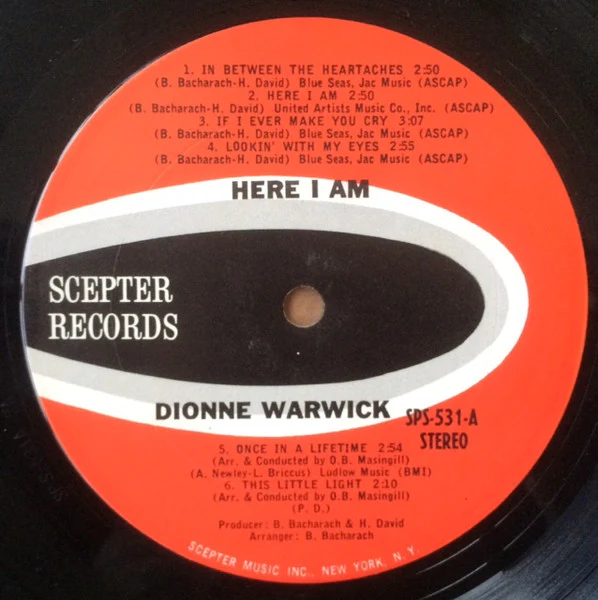Dionne Warwick - Here I Am (LP, Album) (Very Good Plus (VG+)) - Image 3