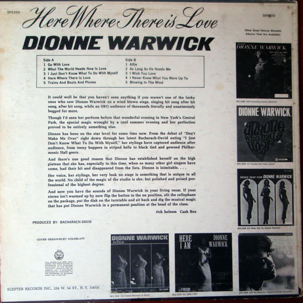 Dionne Warwick - Here, Where There Is Love (LP, Album, Mon) (Very Good Plus (VG+)) - Image 2