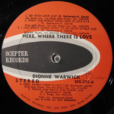 Dionne Warwick - Here, Where There Is Love (LP, Album, Mon) (Very Good Plus (VG+)) - Image 3