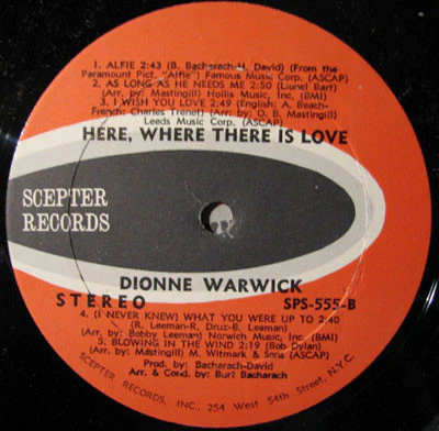 Dionne Warwick - Here, Where There Is Love (LP, Album, Mon) (Very Good Plus (VG+)) - Image 4