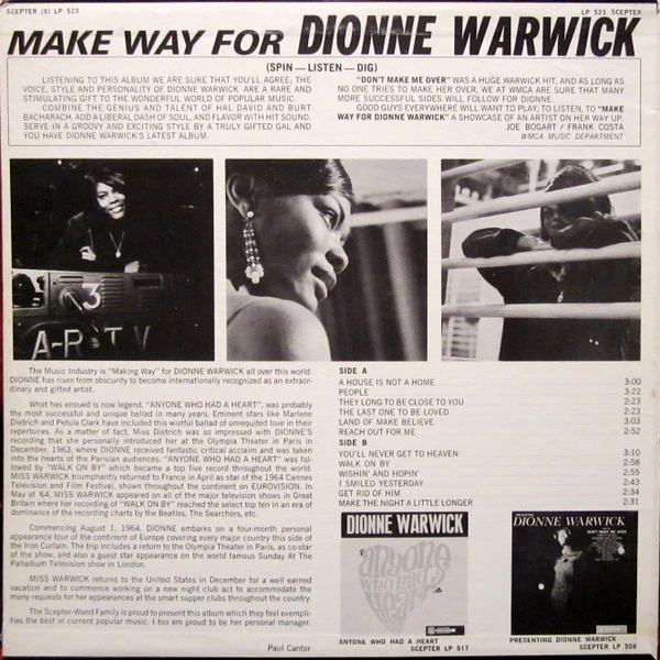 Dionne Warwick - Make Way For Dionne Warwick (LP, Album, Mono) (Very Good Plus (VG+)) - Image 2