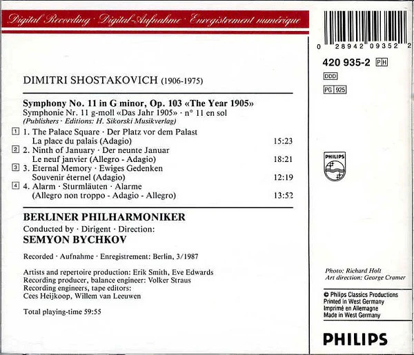 Dmitri Shostakovich - Berliner Philharmoniker, Semyon Bychkov - Symphony No. 11 (CD) (Very Good (VG)) - Image 2