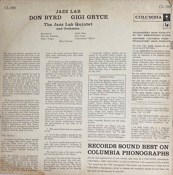 Don Byrd* - Gigi Gryce - Jazz Lab (LP, Album, Mono) (Very Good Plus (VG+)) - Image 2