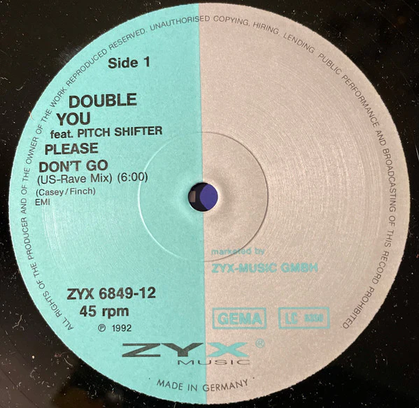Double You feat. Pitch Shifter - Please Don't Go (The Techno Remixes) (12") (Very Good Plus (VG+)) - Image 3