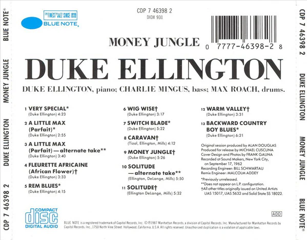 Duke Ellington - Money Jungle (CD, Album, RE) (Very Good Plus (VG+)) - Image 2