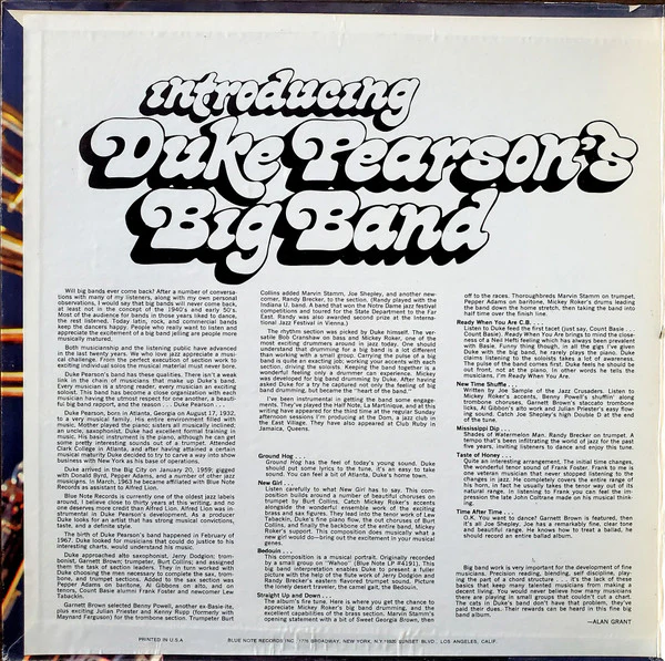 Duke Pearson's Big Band - Introducing Duke Pearson's Big Band (LP, Album, RE, All) (Very Good Plus (VG+)) - Image 2