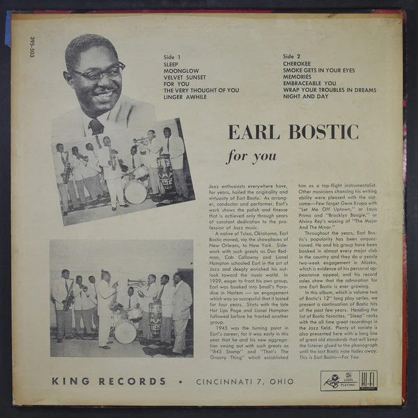 Earl Bostic - Bostic For You (LP, Album, Mono, fir) (Very Good Plus (VG+)) - Image 2