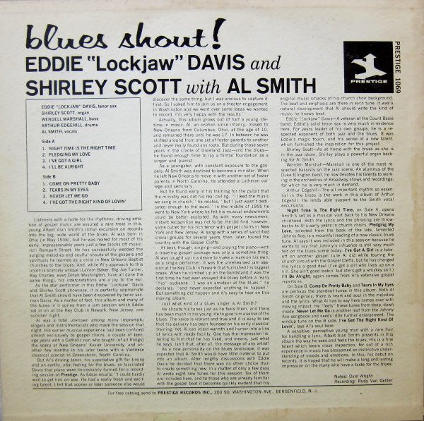 Eddie "Lockjaw" Davis And Shirley Scott With Al Smith  - Blues Shout! (LP, Album, RE) (Very Good (VG)) - Image 2