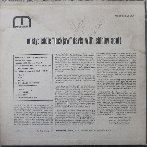 Eddie "Lockjaw" Davis With Shirley Scott - Misty (LP, Album, Mono) (Very Good (VG)) - Image 2