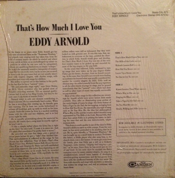 Eddy Arnold - That's How Much I Love You (LP, Album, Ind) (Very Good (VG)) - Image 2