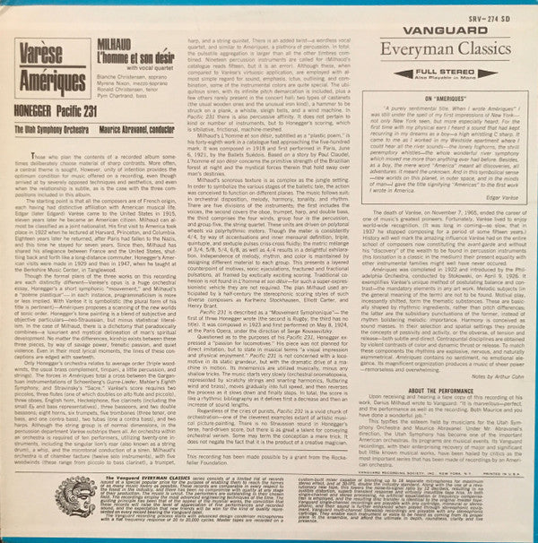 Edgard Varèse / Darius Milhaud / Arthur Honegger - Amériques / L'Homme Et Son Désir / Pacific 231 (LP, Album, Pit) (Near Mint (NM or M-)) - Image 2