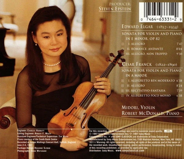 Elgar* & Franck* - Midori*, Robert McDonald - Elgar: Violin Sonata In E Minor, Op. 82 / Franck: Violin Sonata In A Major (CD, Album) (Very Good Plus (VG+)) - Image 2