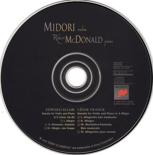 Elgar* & Franck* - Midori*, Robert McDonald - Elgar: Violin Sonata In E Minor, Op. 82 / Franck: Violin Sonata In A Major (CD, Album) (Very Good Plus (VG+)) - Image 3