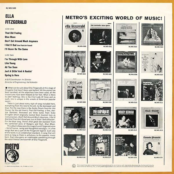 Ella Fitzgerald - Ella Fitzgerald (LP, Comp, Mono, MGM) (Very Good Plus (VG+)) - Image 2