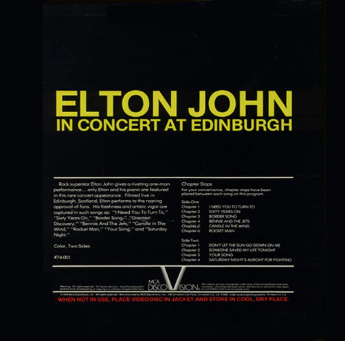 Elton John - In Concert At Edinburgh (Laserdisc, 12", Mono, NTSC, CAV) (Very Good (VG)) - Image 2