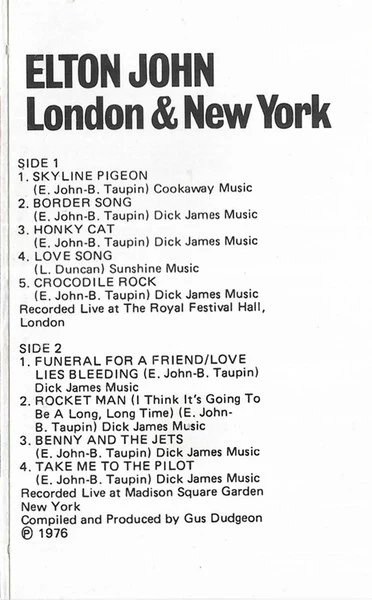 Elton John - London & New York (Cass, Album, RE) (Very Good Plus (VG+)) - Image 2