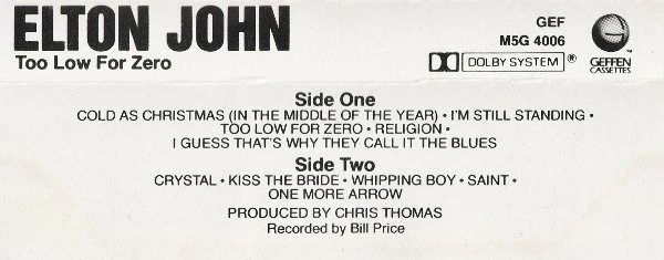 Elton John - Too Low For Zero (Cass, Album) (Very Good Plus (VG+)) - Image 2