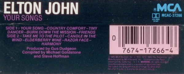 Elton John - Your Songs (Cass, Album, Comp, Dol) (Near Mint (NM or M-)) - Image 2