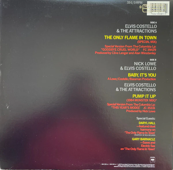 Elvis Costello & The Attractions - The Only Flame In Town (12", Single, Pit) (Near Mint (NM or M-)) - Image 2