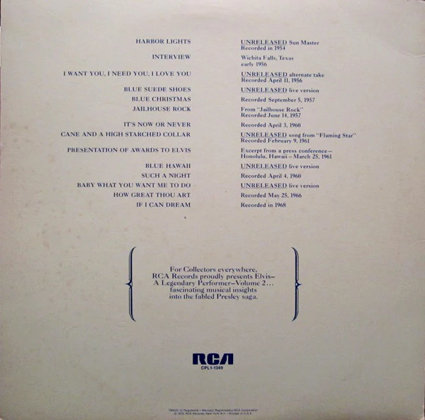 Elvis Presley - A Legendary Performer - Volume 2 (LP, Comp, Ind) (Near Mint (NM or M-)) - Image 2