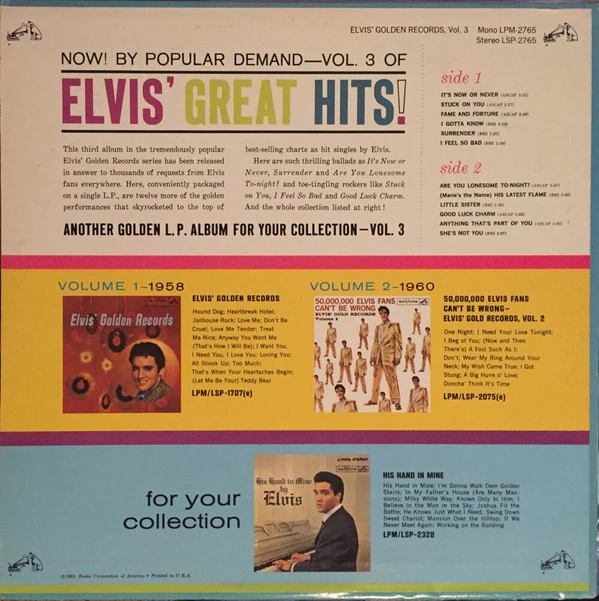 Elvis Presley - Elvis' Golden Records, Vol. 3 (LP, Comp, RP) (Good Plus (G+)) - Image 2