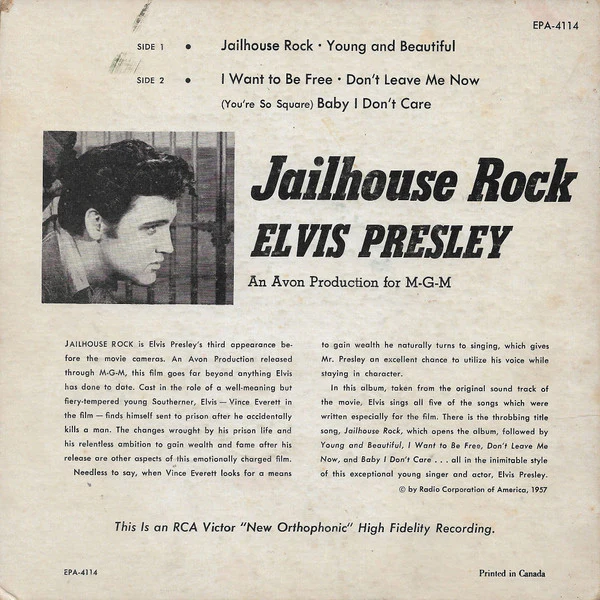 Elvis Presley - Jailhouse Rock (7", EP) (Very Good (VG)) - Image 2