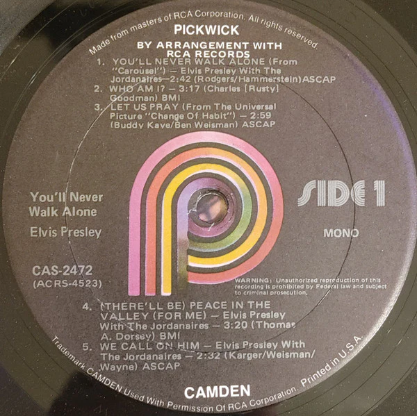Elvis Presley - You'll Never Walk Alone (LP, Album, Comp, RE) (Near Mint (NM or M-)) - Image 2