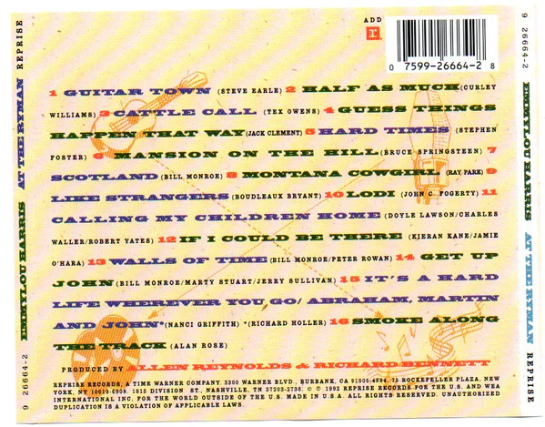 Emmylou Harris And The Nash Ramblers - At The Ryman (CD, Album) (Very Good Plus (VG+)) - Image 2