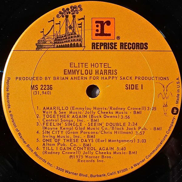 Emmylou Harris - Elite Hotel (LP, Album, RP, San) (Very Good Plus (VG+)) - Image 3