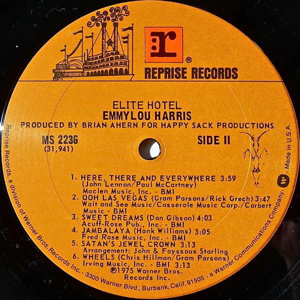 Emmylou Harris - Elite Hotel (LP, Album, RP, San) (Very Good Plus (VG+)) - Image 4