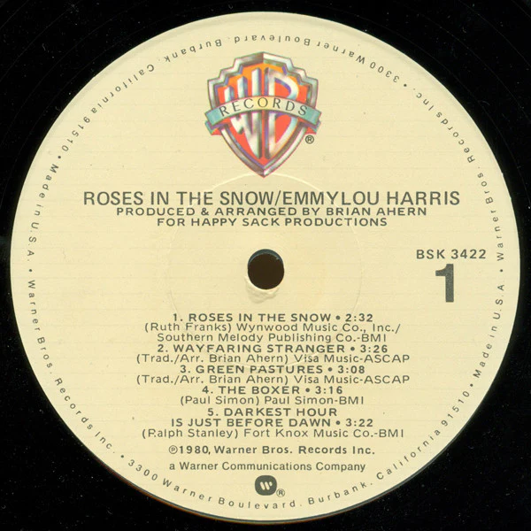 Emmylou Harris - Roses In The Snow (LP, Album, Jac) (Very Good Plus (VG+)) - Image 3