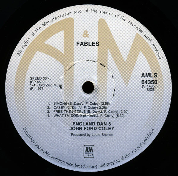 England Dan & John Ford Coley - Fables (LP, Album) (Very Good Plus (VG+)) - Image 3