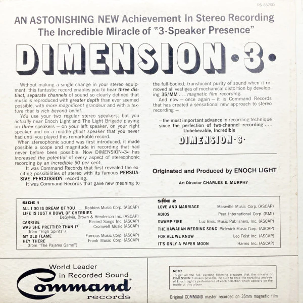Enoch Light And The Light Brigade - Dimension •3• (LP, Album, Gat) (Very Good Plus (VG+)) - Image 4