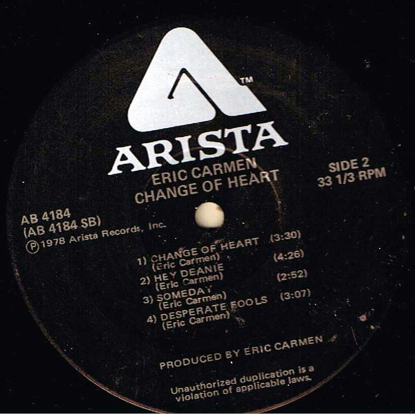 Eric Carmen - Change Of Heart (LP, Album) (Very Good Plus (VG+)) - Image 3