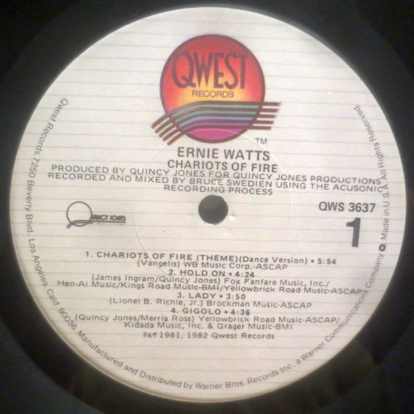 Ernie Watts - Chariots Of Fire (LP, Album, P/Mixed) (Very Good Plus (VG+)) - Image 3