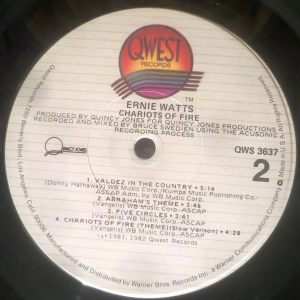 Ernie Watts - Chariots Of Fire (LP, Album, P/Mixed) (Very Good Plus (VG+)) - Image 4