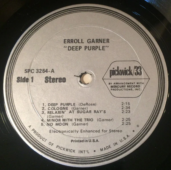 Erroll Garner - Deep Purple (LP, Album, RE, RP) (Very Good (VG)) - Image 3
