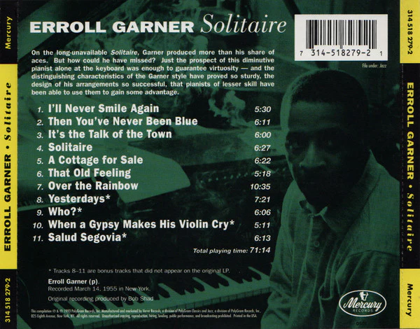 Erroll Garner - Solitaire (CD, Comp, RE) (Near Mint (NM or M-)) - Image 2