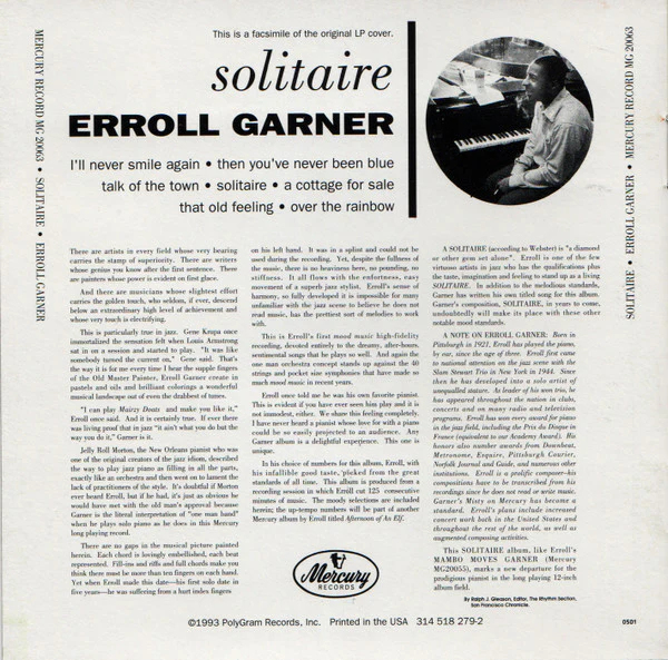 Erroll Garner - Solitaire (CD, Comp, RE) (Near Mint (NM or M-)) - Image 4