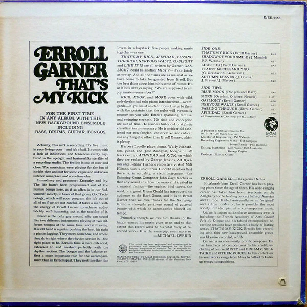 Erroll Garner - That's My Kick (LP, Album, Mono) (Near Mint (NM or M-)) - Image 2
