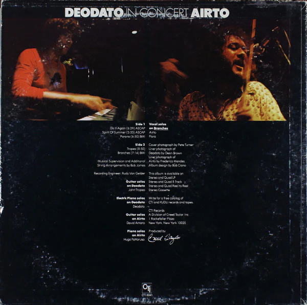 Eumir Deodato / Airto Moreira - In Concert (LP, Album, Pit) (Very Good Plus (VG+)) - Image 2