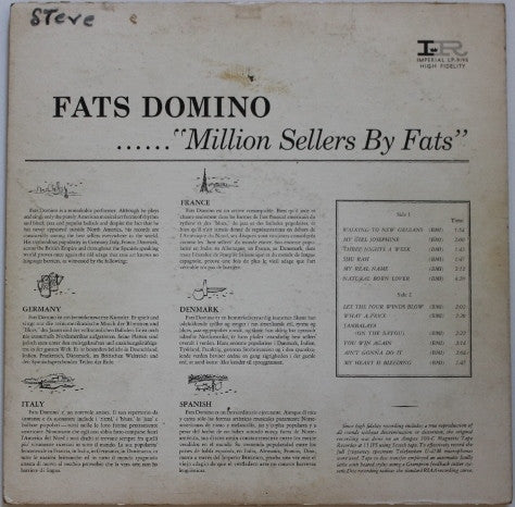 Fats Domino - Million Sellers By Fats (LP, Comp, Mono) (Very Good (VG)) - Image 2