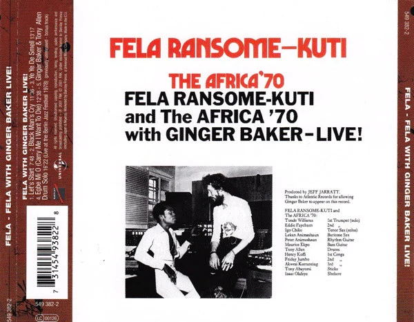 Fela Kuti And Africa 70 With Ginger Baker - Live! (CD, Album, RM) (Very Good Plus (VG+)) - Image 2