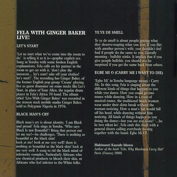 Fela Kuti And Africa 70 With Ginger Baker - Live! (CD, Album, RM) (Very Good Plus (VG+)) - Image 4