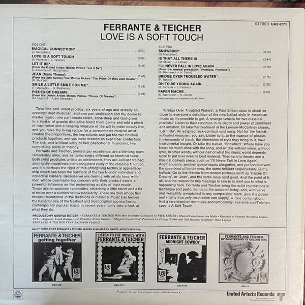 Ferrante & Teicher - Love Is A Soft Touch (LP, Album) (Very Good Plus (VG+)) - Image 2