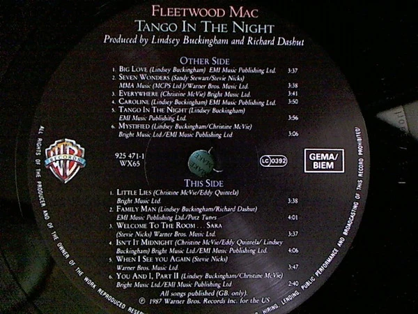 Fleetwood Mac - Tango In The Night (LP, Album, Lyn) (Very Good Plus (VG+)) - Image 2