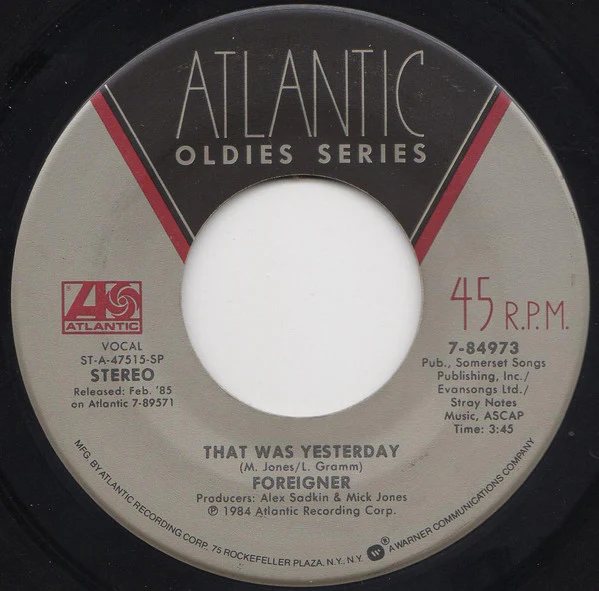 Foreigner - I Want To Know What Love Is / That Was Yesterday (7") (Near Mint (NM or M-)) - Image 2