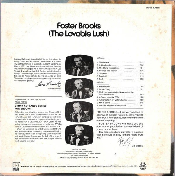 Foster Brooks - The Lovable Lush (LP, Album) (Very Good Plus (VG+)) - Image 2