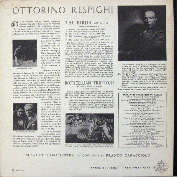 Franco Caracciolo Conducts The Orchestra Alessandro Scarlatti / Ottorino Respighi - The Birds; Botticellian Triptych (LP, Album) (Near Mint (NM or M-)) - Image 2